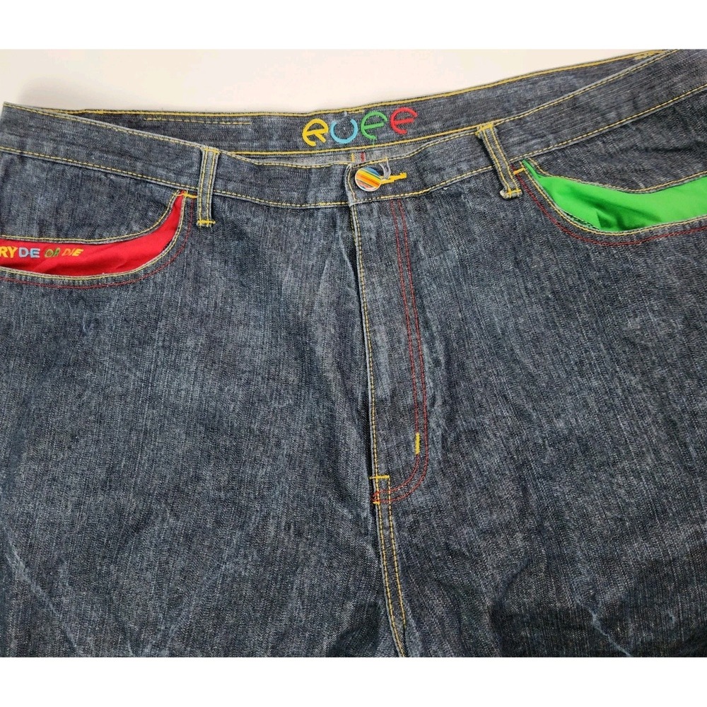 Vintage Ruff Ryders Denim‎ Shorts Ryde Or Die Embroidered Logo Size 44 Y2K